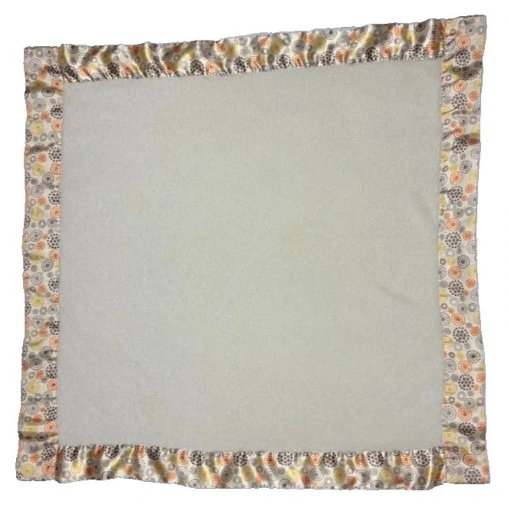 Light Yellow Orange Brown Circle Satin Trim Baby Blanket 28x30 Unisex Soft Lovey